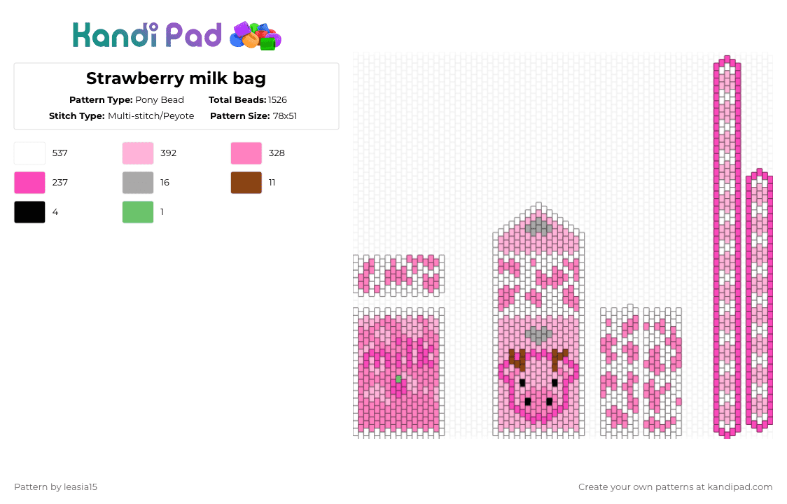 Strawberry milk bag - Pony Bead Pattern by leasia15 on Kandi Pad - pink