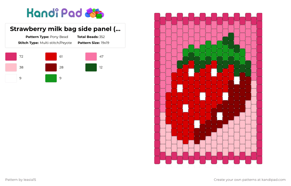 Strawberry milk bag side panel (edited) - Pony Bead Pattern by leasia15 on Kandi Pad - pink