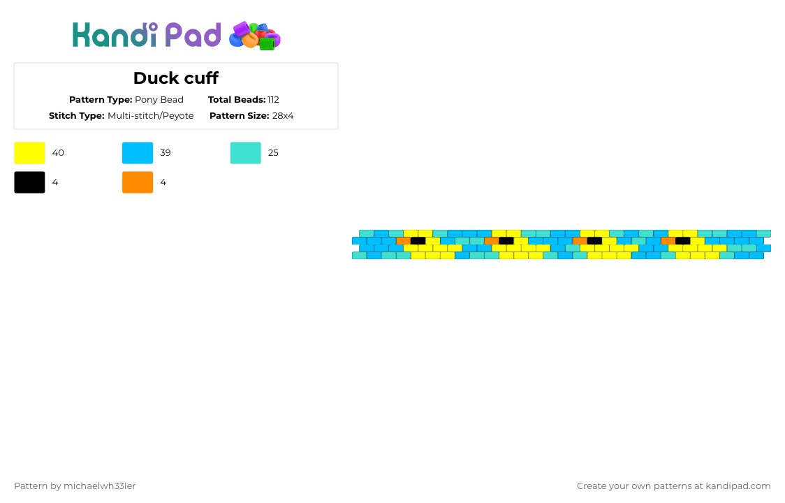 Duck cuff - Pony Bead Pattern by michaelwh33ler on Kandi Pad - light blue,yellow