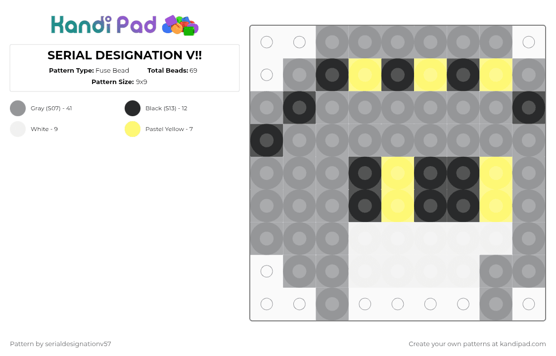 SERIAL DESIGNATION V!! - Fuse Bead Pattern by serialdesignationv57 on Kandi Pad - gray