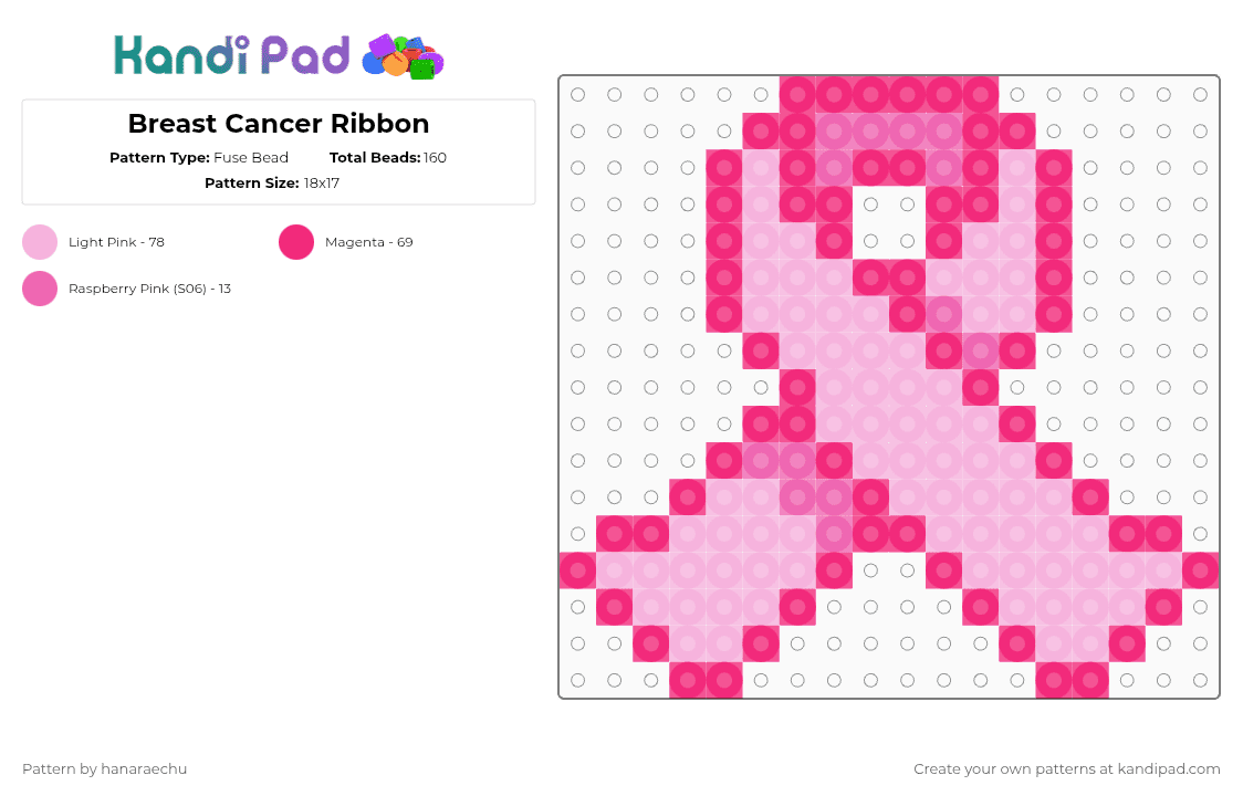 Breast Cancer Ribbon Fuse Bead Pattern - Kandi Pad | Kandi Patterns ...