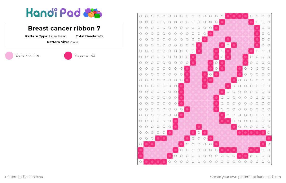 Breast cancer ribbon 7 Fuse Bead Pattern - Kandi Pad | Kandi Patterns ...
