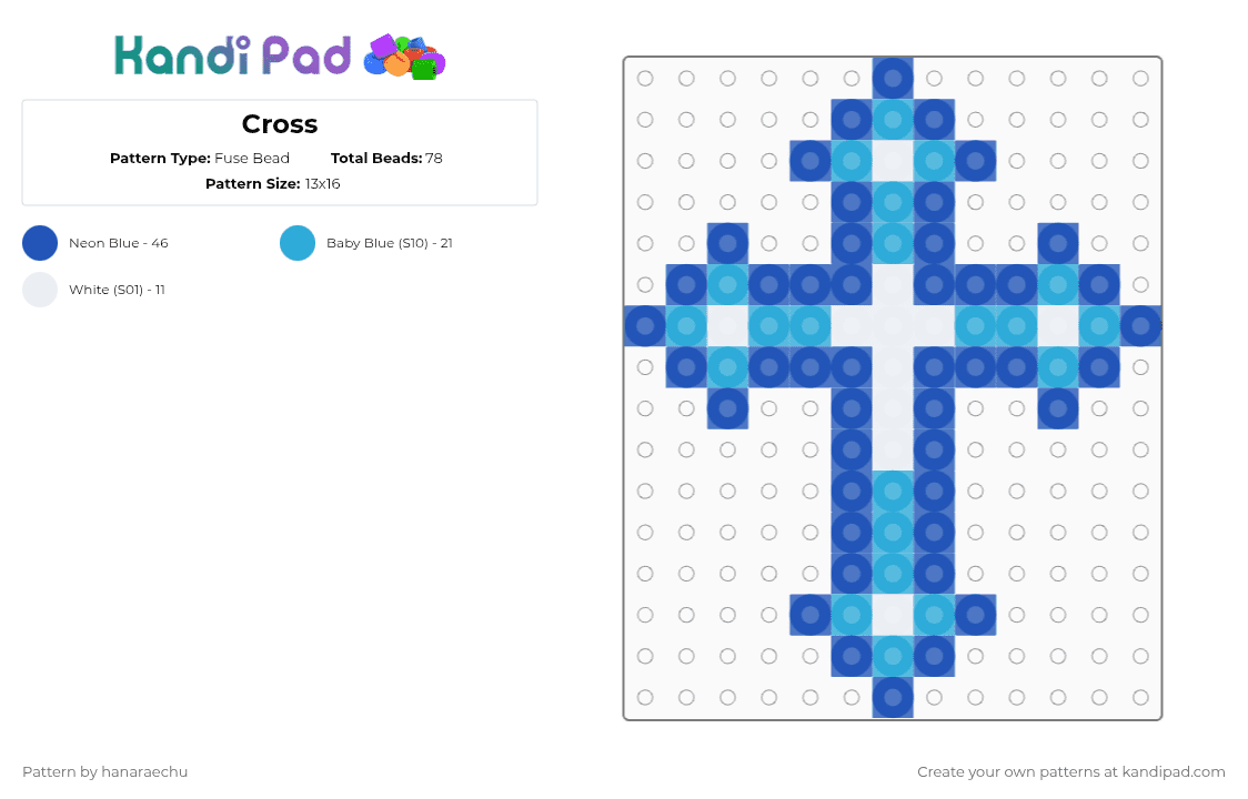 Cross - Fuse Bead Pattern by hanaraechu on Kandi Pad - light blue,blue,cross,religion,catholic,jesus
