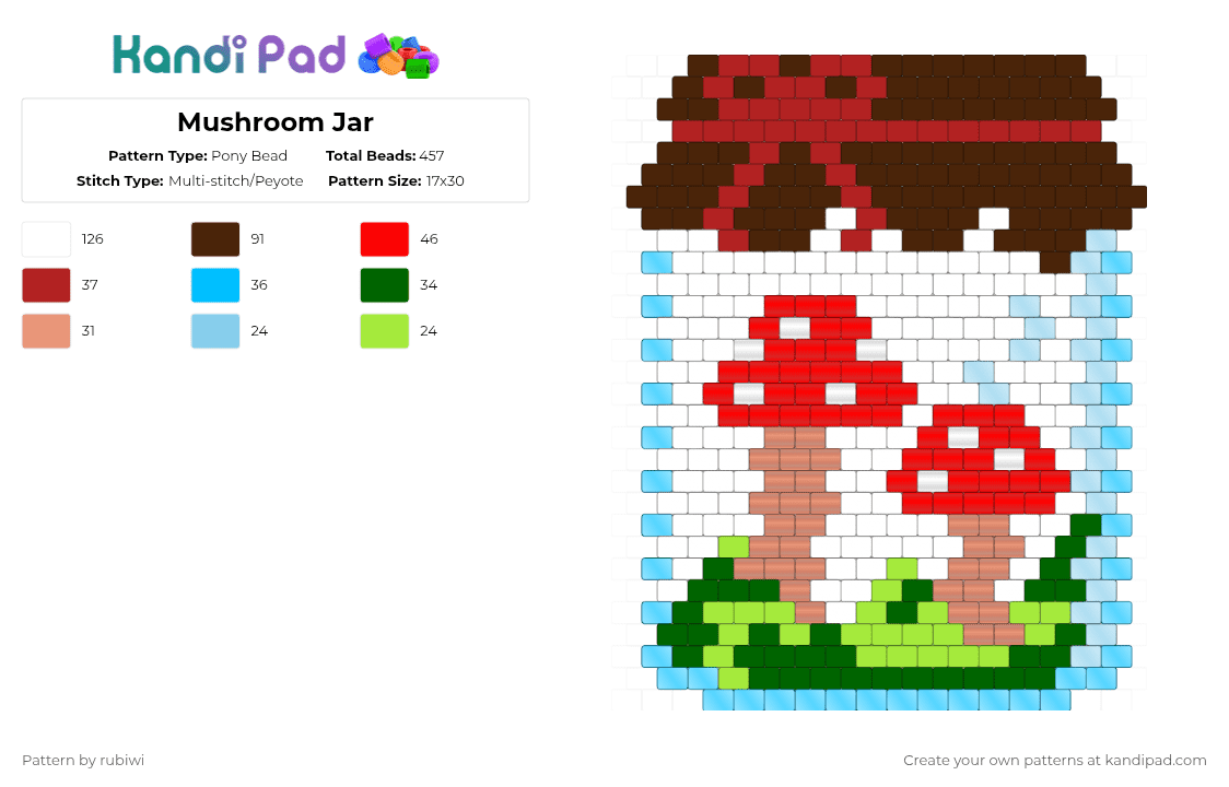Mushroom Jar - Pony Bead Pattern by rubiwi on Kandi Pad - light blue,red,brown