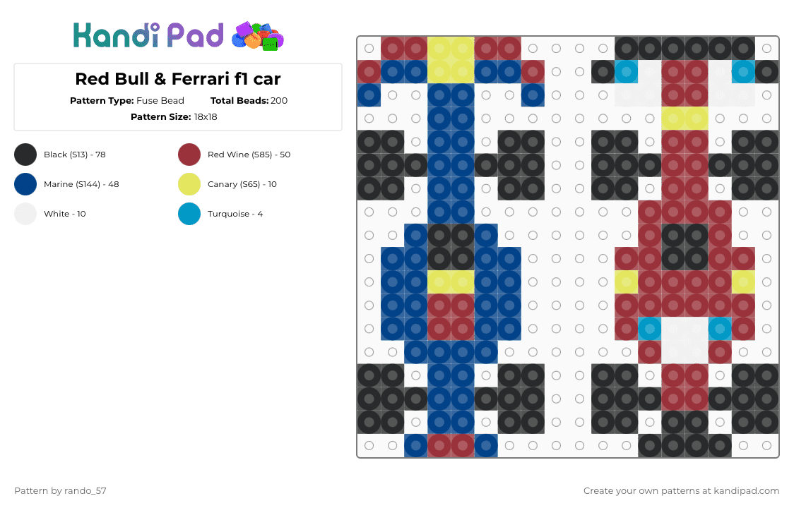 Red Bull & Ferrari f1 car - Fuse Bead Pattern by rando_57 on Kandi Pad - red,blue,ferrari,red bull,f1,formula 1