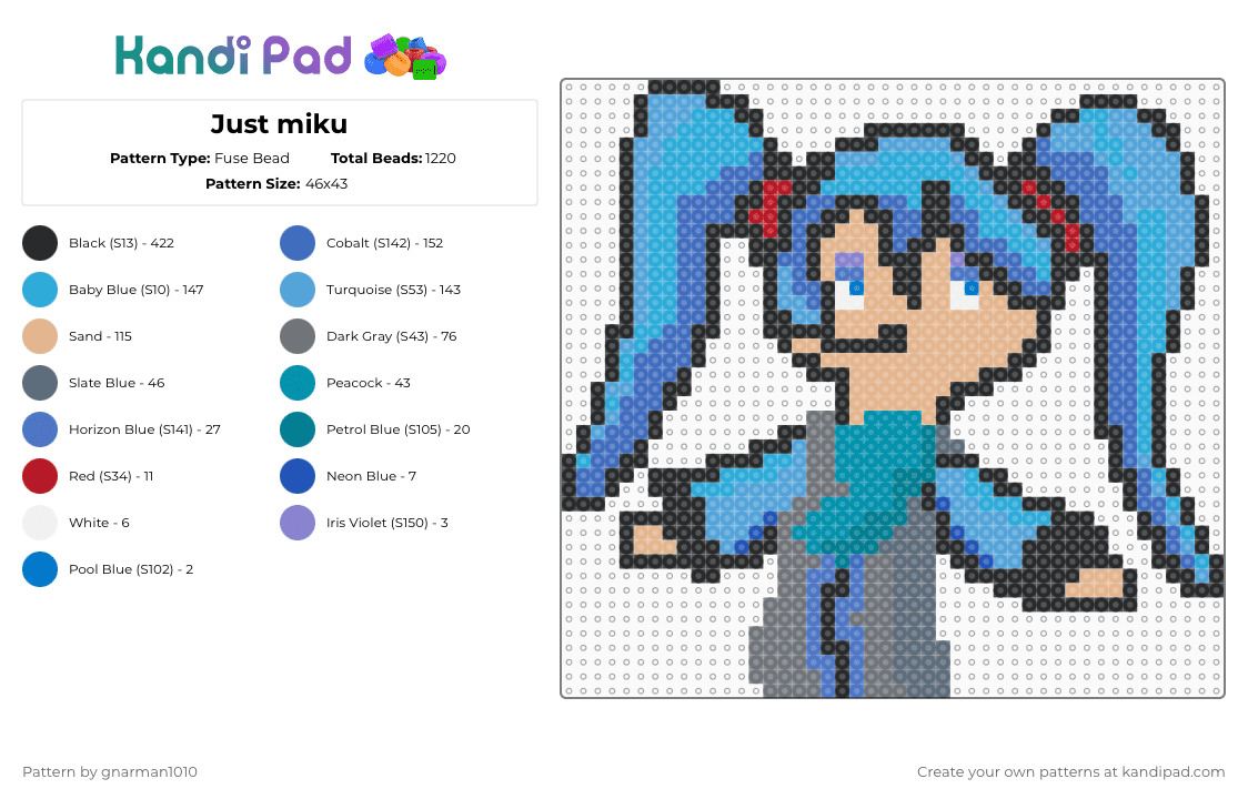 Just miku - Fuse Bead Pattern by gnarman1010 on Kandi Pad - 