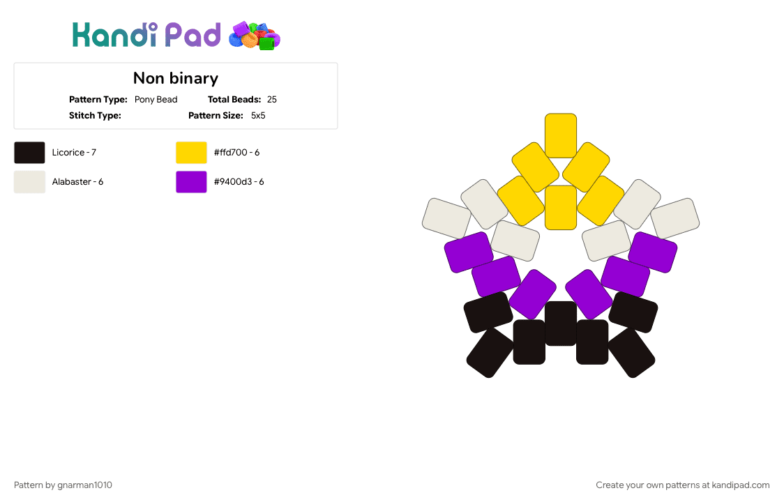 Non binary - Pony Bead Pattern by gnarman1010 on Kandi Pad - purple, yellow