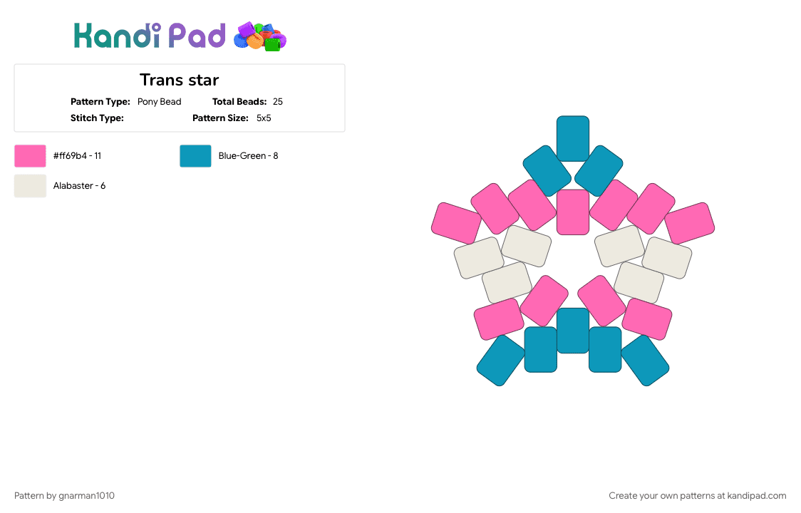 Trans star - Pony Bead Pattern by gnarman1010 on Kandi Pad - light blue, pink