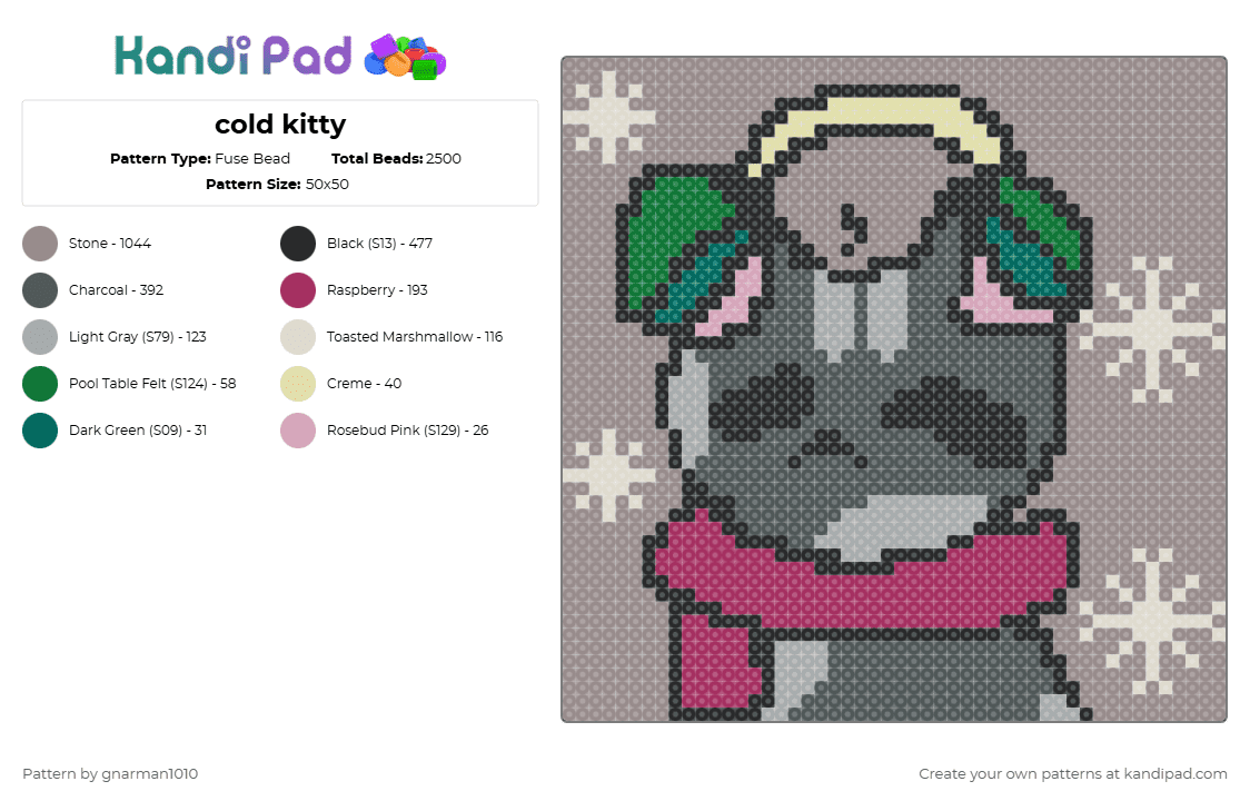 cold kitty - Fuse Bead Pattern by gnarman1010 on Kandi Pad - pink,gray