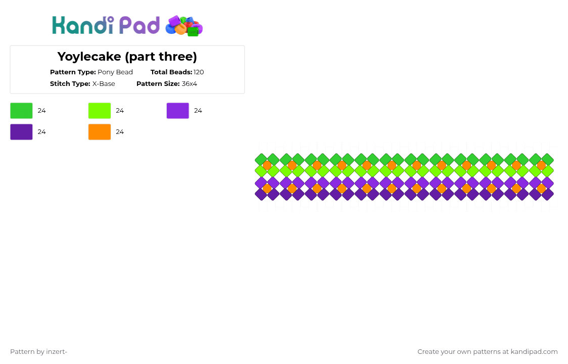 Yoylecake (part three) - Pony Bead Pattern by michelle-marl0n on Kandi Pad - green,purple,yoylecake,bfdi,osc