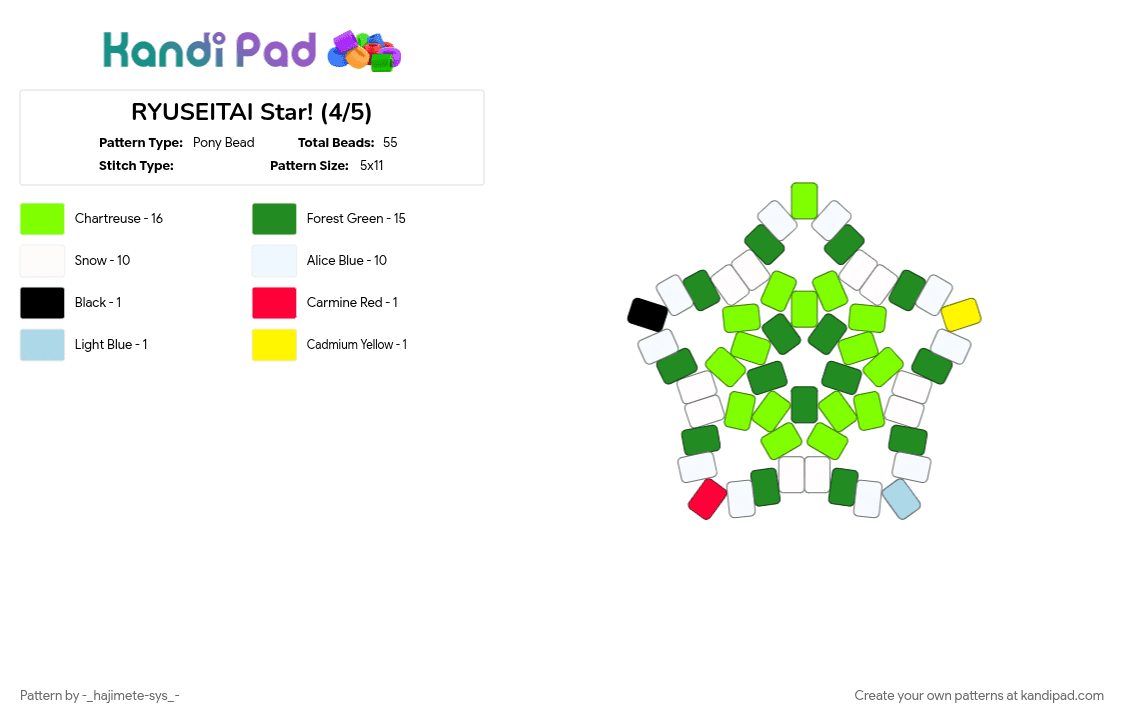 RYUSEITAI Star! (4/5) - Pony Bead Pattern by -_hajimete-sys_- on Kandi Pad - chiaki, ensemble stars, enstars, green, kanata, midori, ryuseitai, shinobu, tetora