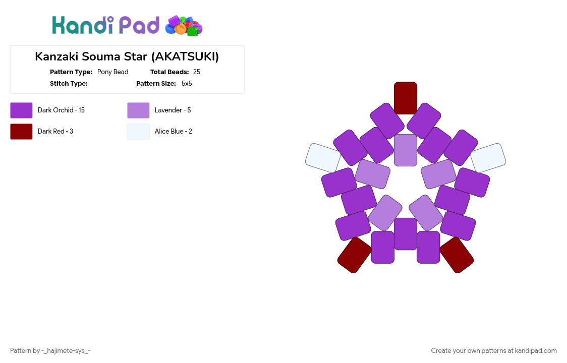 Kanzaki Souma Star (AKATSUKI) - Pony Bead Pattern by -_hajimete-sys_- on Kandi Pad - 