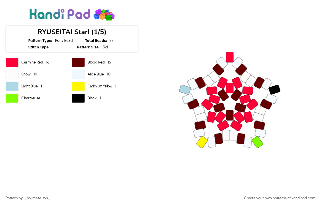 RYUSEITAI Star! (1/5) - Pony Bead Pattern by -_hajimete-sys_- on Kandi Pad - brown, chiaki, ensemble stars, enstars, kanata, midori, red, ryuseitai, shinobu, tetora