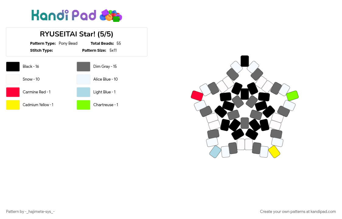 RYUSEITAI Star! (5/5) - Pony Bead Pattern by -_hajimete-sys_- on Kandi Pad - chiaki, ensemble stars, enstars, gray, kanata, midori, ryuseitai, shinobu, tetora, white