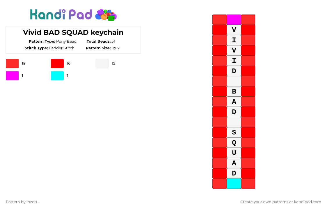 Vivid BAD SQUAD keychain - Pony Bead Pattern by ruihatoumow0-_yobu on Kandi Pad - red,vbs,vivid bad squad,pjsk,project sekai,hatsune miku