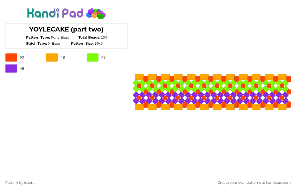 YOYLECAKE (part two) - Pony Bead Pattern by michelle-marl0n on Kandi Pad - orange,red,green,purple,yoylecake,bfdi,osc