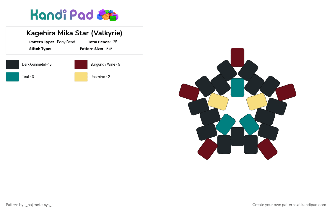 Kagehira Mika Star (Valkyrie) - Pony Bead Pattern by -_hajimete-sys_- on Kandi Pad - 