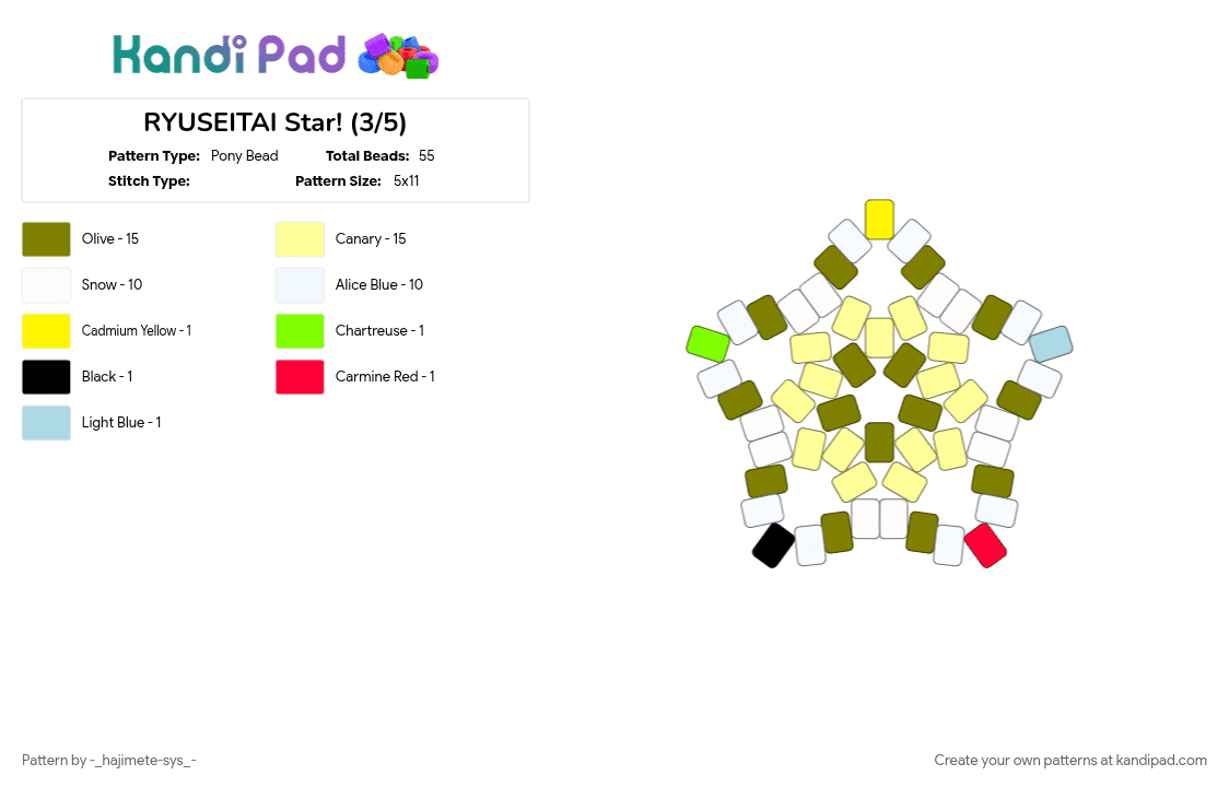 RYUSEITAI Star! (3/5) - Pony Bead Pattern by -_hajimete-sys_- on Kandi Pad - chiaki, ensemble stars, enstars, gold, kanata, midori, ryuseitai, shinobu, tetora, yellow