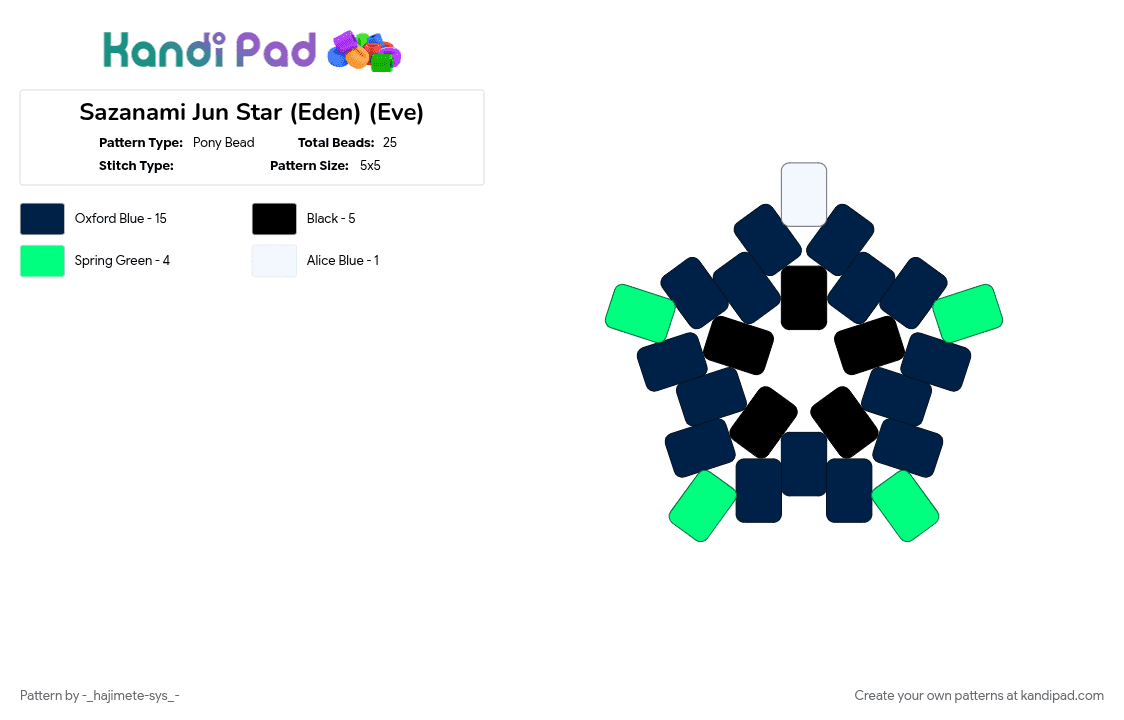 Sazanami Jun Star (Eden) (Eve) - Pony Bead Pattern by -_hajimete-sys_- on Kandi Pad - 