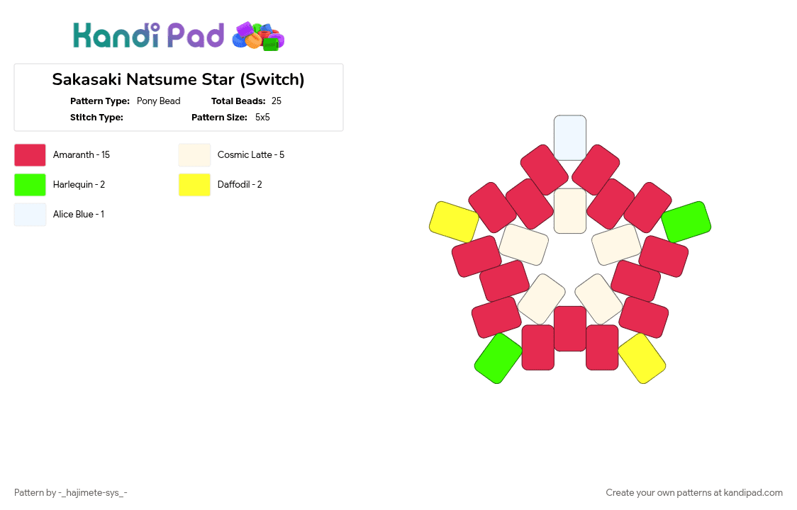 Sakasaki Natsume Star (Switch) - Pony Bead Pattern by -_hajimete-sys_- on Kandi Pad - 