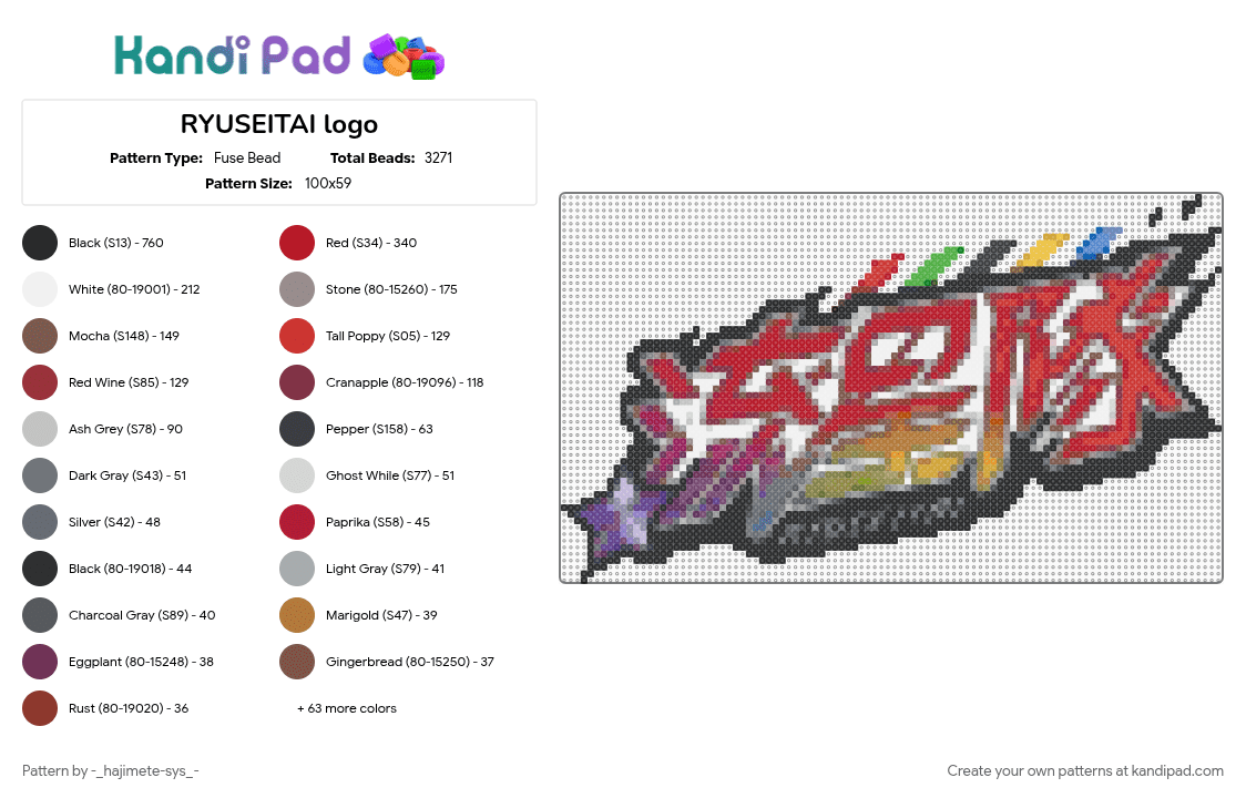 RYUSEITAI logo - Fuse Bead Pattern by -_hajimete-sys_- on Kandi Pad - 