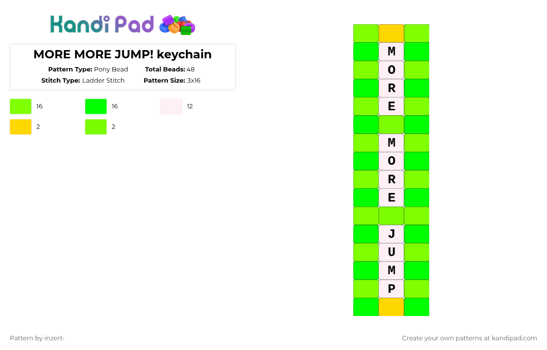 MORE MORE JUMP! keychain - Pony Bead Pattern by ruihatoumow0-_yobu on Kandi Pad - green,more more jump,mmj,pjsk,project sekai,hatsune miku