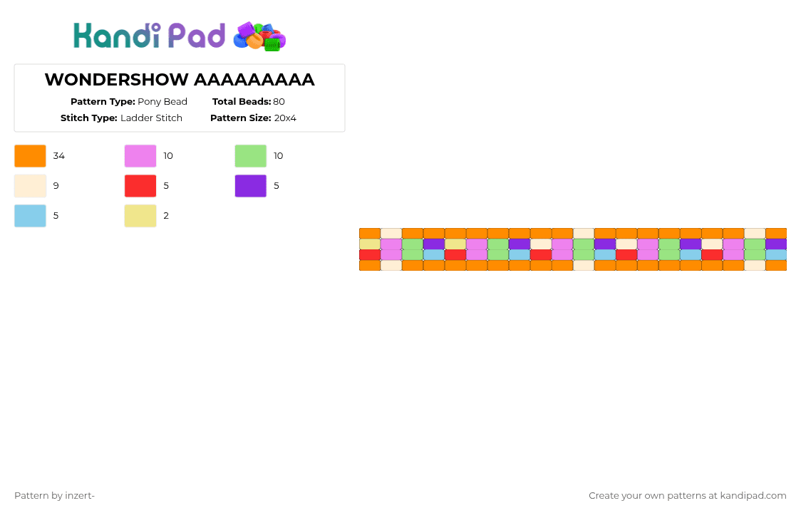 WONDERSHOW AAAAAAAAA - Pony Bead Pattern by ruihatoumow0-_yobu on Kandi Pad - orange,beige,pink,green,wxs,wonderhoy,wonderlands x showtime,pjsk,project sekai,hatsune miku