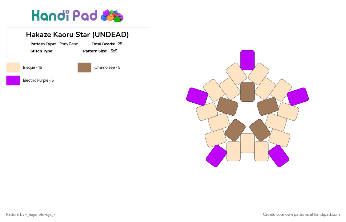 Hakaze Kaoru Star (UNDEAD) - Pony Bead Pattern by -_hajimete-sys_- on Kandi Pad - 