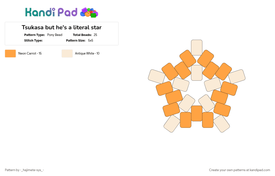Tsukasa but he\'s a literal star - Pony Bead Pattern by -_hajimete-sys_- on Kandi Pad - colorfulstage, hatsune miku, orange, project sekai, tsukasa tenma, vocaloid, white, wonderlands x showtime
