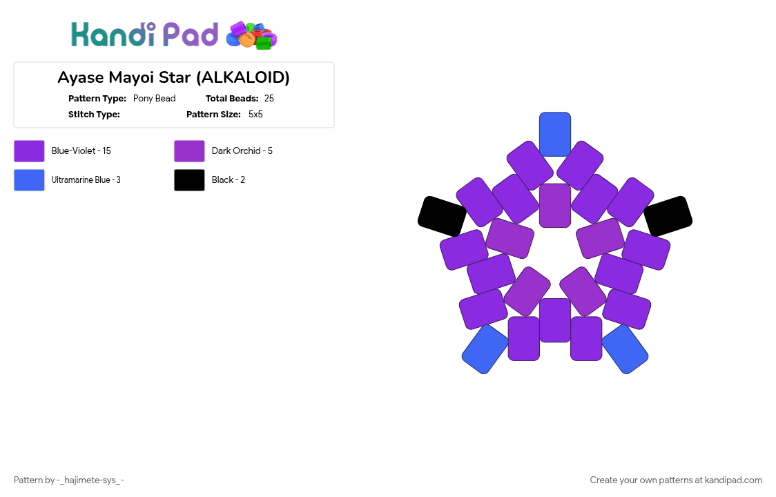 Ayase Mayoi Star (ALKALOID) - Pony Bead Pattern by -_hajimete-sys_- on Kandi Pad - 