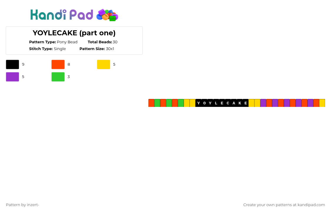 YOYLECAKE (part one) - Pony Bead Pattern by michelle-marl0n on Kandi Pad - yellow,red,purple,bfdi,osc,yoylecake