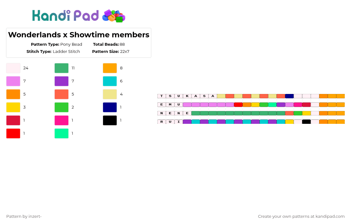 Wonderlands x Showtime members - Pony Bead Pattern by ruihatoumow0-_yobu on Kandi Pad - orange,red,yellow,colorful,wonderlands x showtime,wxs,pjsk,project sekai,hatsune miku