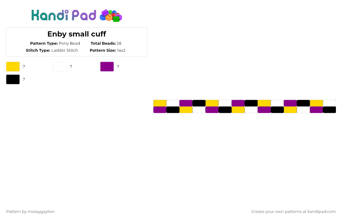 Enby small cuff - Pony Bead Pattern by mossygaylien on Kandi Pad - yellow,pink