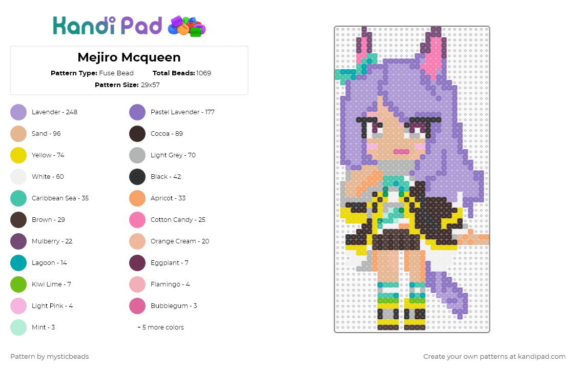Mejiro Mcqueen - Fuse Bead Pattern by mysticbeads on Kandi Pad - pink,blue,beige,brown,mejiro,mcqueen,uma musume,uma,horse