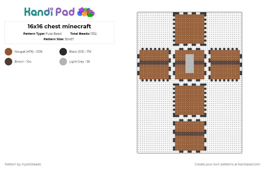 16x16 chest minecraft - Fuse Bead Pattern by mysticbeads on Kandi Pad - tan,chest,minecraft