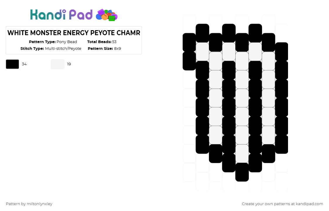 WHITE MONSTER ENERGY PEYOTE CHAMR - Pony Bead Pattern by starfoxx on Kandi Pad - black,white