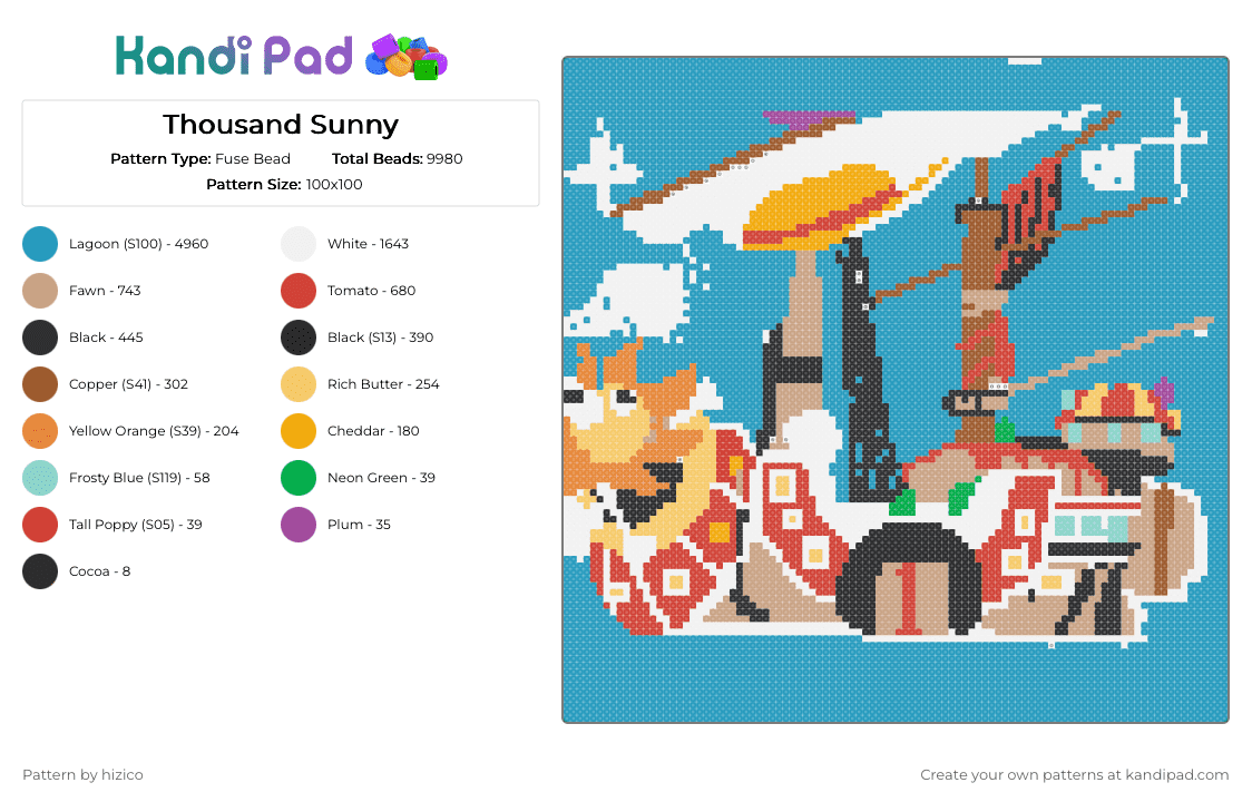 Thousand Sunny - Fuse Bead Pattern by hizico on Kandi Pad - light blue,beige