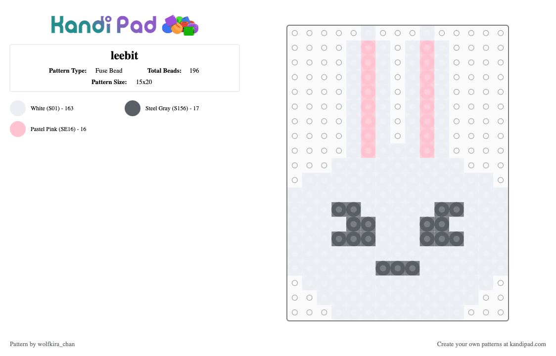 leebit - Fuse Bead Pattern by kira_wolfchan on Kandi Pad - white,pink,gray