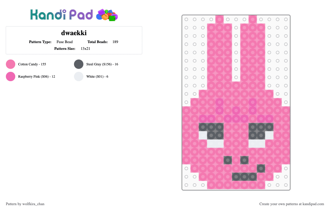 dwaekki - Fuse Bead Pattern by kira_wolfchan on Kandi Pad - pink