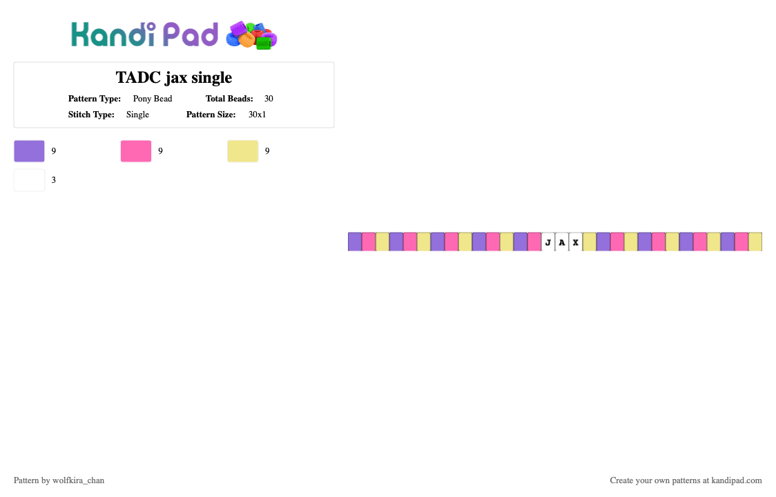 TADC jax single - Pony Bead Pattern by kira_wolfchan on Kandi Pad - purple,pink,yellow