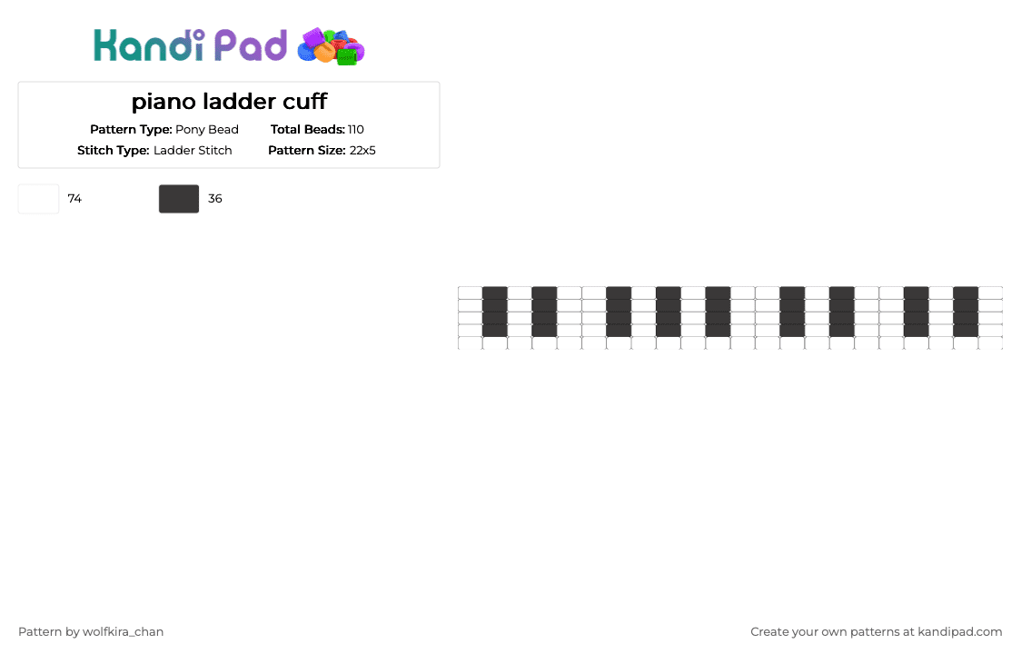 piano ladder cuff - Pony Bead Pattern by kira_wolfchan on Kandi Pad - black,white