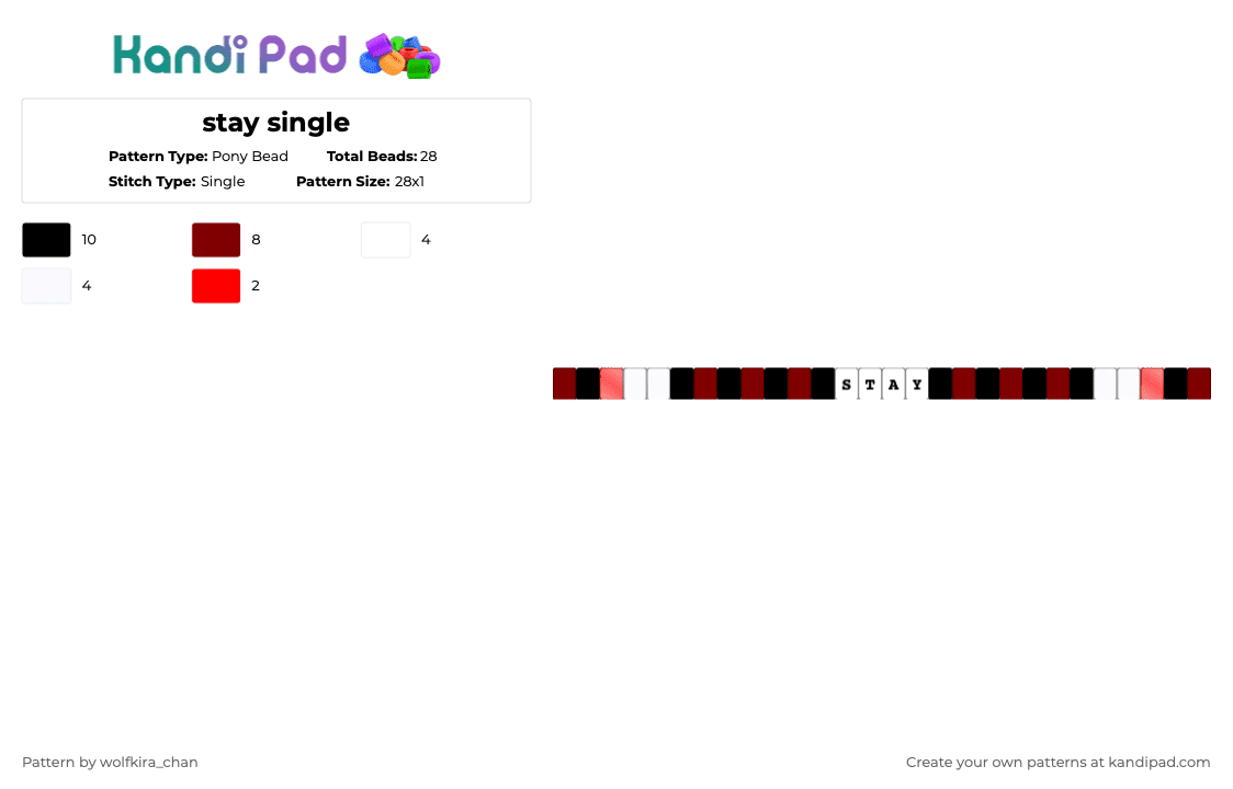 stay single - Pony Bead Pattern by kira_wolfchan on Kandi Pad - brown,single,black,stay,red,transparent,white,clear,stray kids
