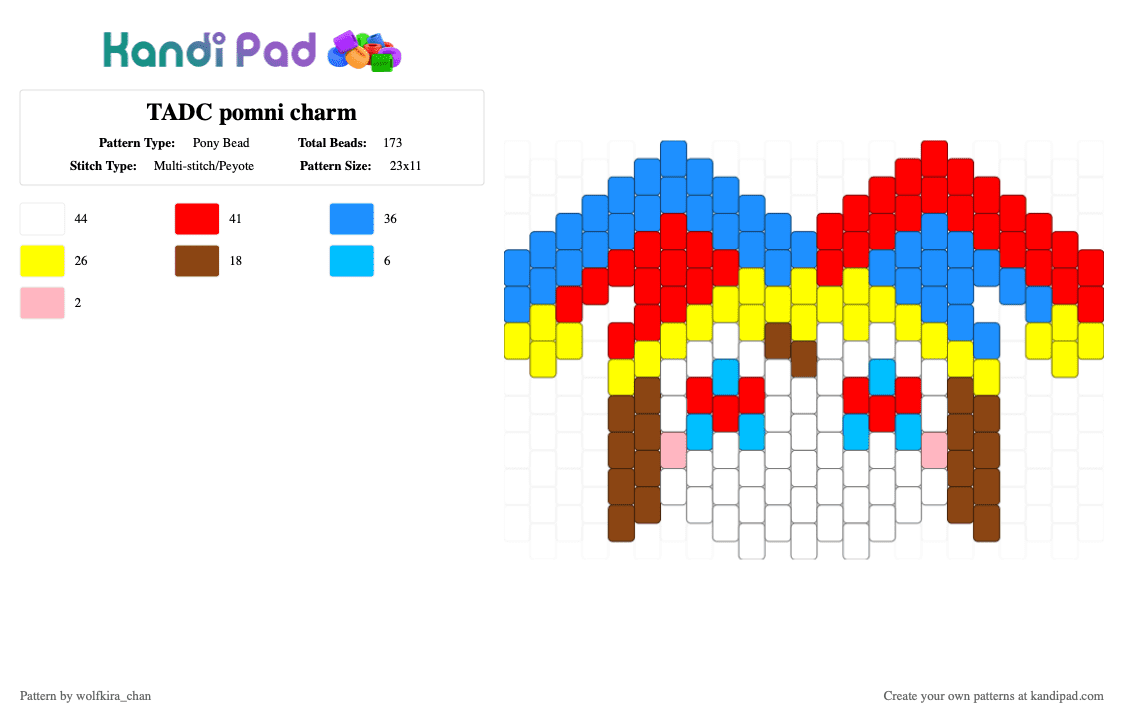 TADC pomni charm - Pony Bead Pattern by kira_wolfchan on Kandi Pad - red,light blue