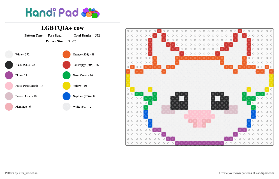 LGBTQIA+ cow - Fuse Bead Pattern by kira_wolfchan on Kandi Pad - white,orange,red,pink