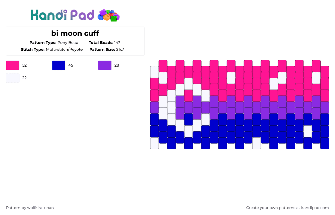 bi moon cuff - Pony Bead Pattern by kira_wolfchan on Kandi Pad - pink,purple