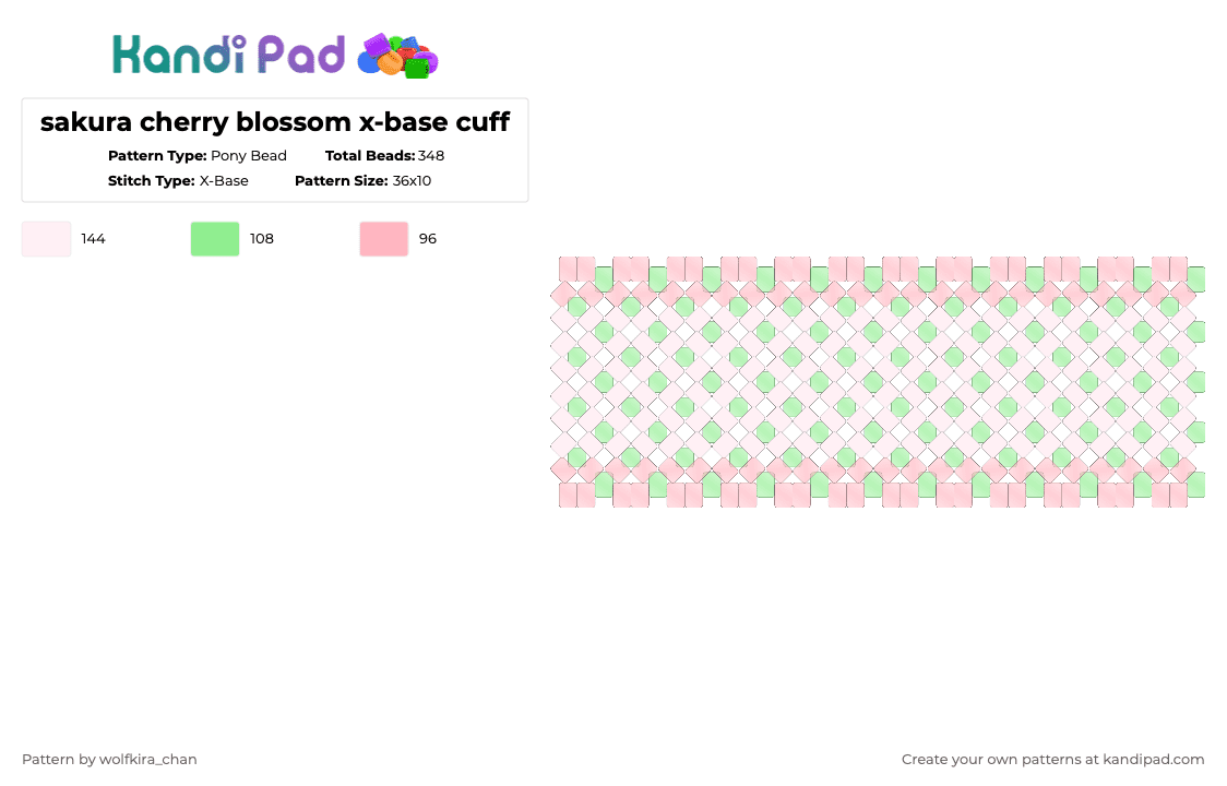sakura cherry blossom x-base cuff - Pony Bead Pattern by kira_wolfchan on Kandi Pad - pink,teal,sakura,cherry,green,pimk,cuff,licht,cute,xbase