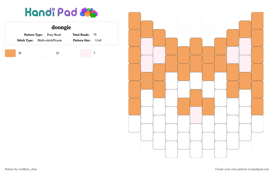 doongie - Pony Bead Pattern by kira_wolfchan on Kandi Pad - orange,white
