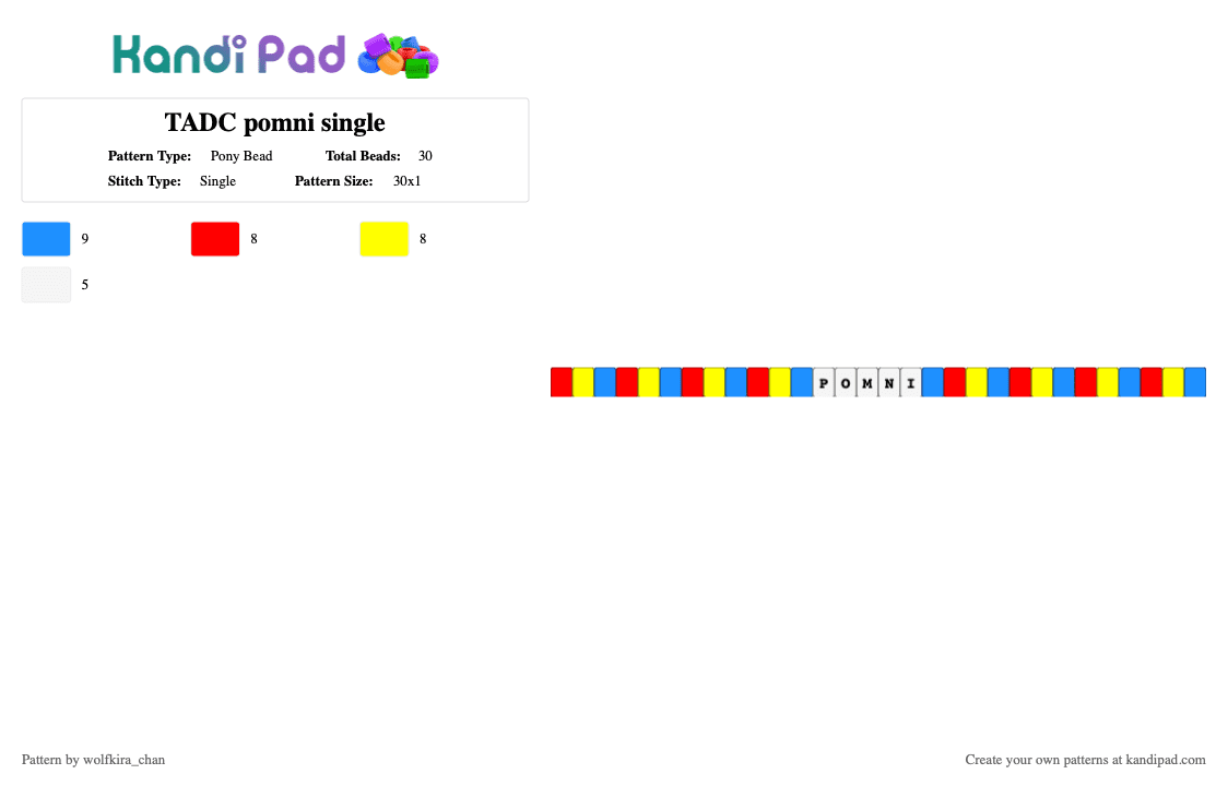 TADC pomni single - Pony Bead Pattern by kira_wolfchan on Kandi Pad - red,yellow,light blue