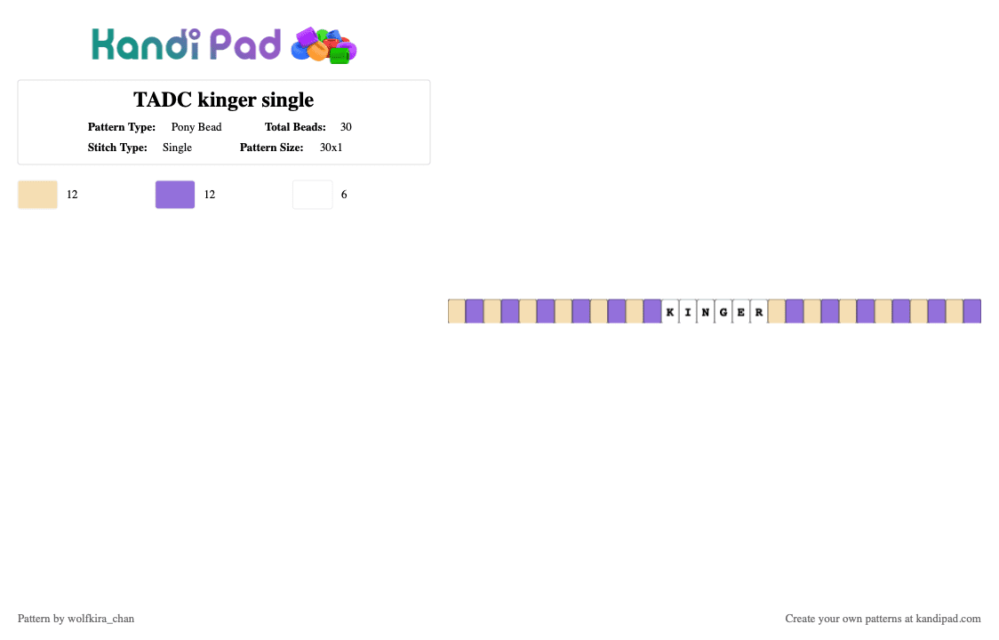 TADC kinger single - Pony Bead Pattern by kira_wolfchan on Kandi Pad - beige,purple