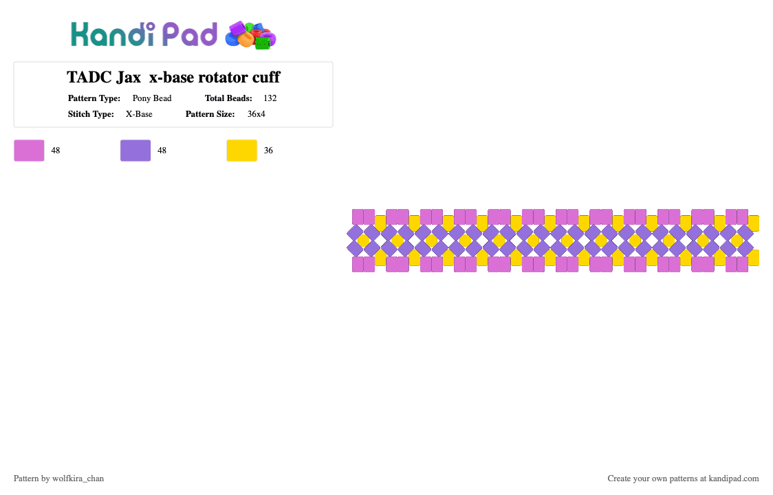 TADC Jax  x-base rotator cuff - Pony Bead Pattern by kira_wolfchan on Kandi Pad - pink,purple